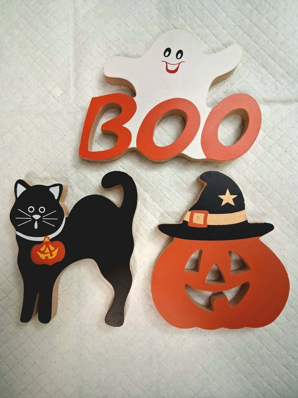 Gift Table Hal Handcraft Halloween Wood Figurine Set Ghost Cat Pumpkin